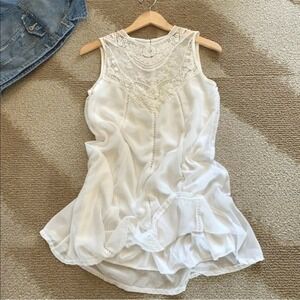 Figleafashion‎ Boutique White Lace Yoke Tunic Sleeveless Boho Top Medium NWT